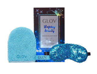 Guante de la Bella Durmiente Guante: Dormir Beauty Máscara para dormir azul + Sleeping Beauty Guante desmaquillante textil azul elástico