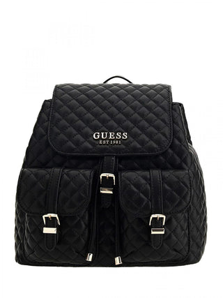 Guess, Adam Flap,pelle ecologica, zaino in tessuto, nero, da donna