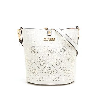 Guess, Amara, poliestere, borsa in tessuto, secchiello con logo 4g, bianco, HWSG8493010, 21 x 21 x 11 cm