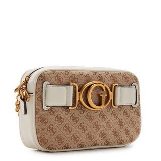 Guess, Aviana, Borsa a tracolla in tessuto, Beige/Bianco, 25 x 15 x 6,5, Da donna