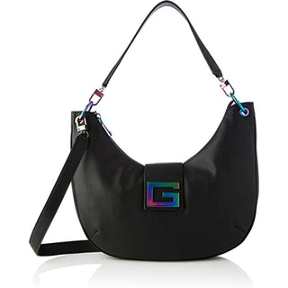 Guess, Brightside, poliuretano, borsa in tessuto, hobo grande, nero, da donna