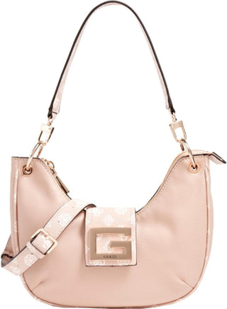 Guess, Brightside, poliuretano, borsa in tessuto, hobo grande, color cipria, da donna