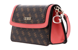 Guess, Camy, pelle sintetica, logo 4G, borsa a tracolla in tessuto, corallo/marrone, da donna