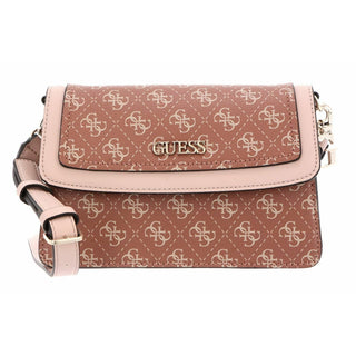 Guess, Camy, cintura, clip magnetica, borsa a tracolla in tessuto, marrone, 22,5 x 16,5 x 9 cm, da donna