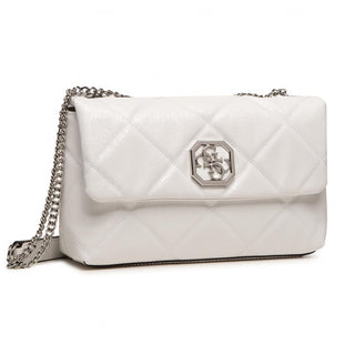 Guess, Cathleen, pelle sintetica, borsa in tessuto, logo 4G, bianco, da donna, 29 x 17 x 9 cm