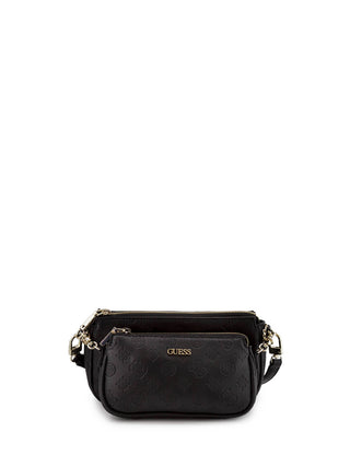 Guess, Dayane, Double Pouch, Borsa a tracolla in pelle, Nero, 24 x 13,5 x 4,5 cm, Da donna