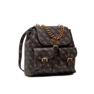 Guess, Sac à dos Mimie en cuir synthétique et tissu, marron, logo 4G, HWSB84, femme, 23/27 x 26 x 13 cm
