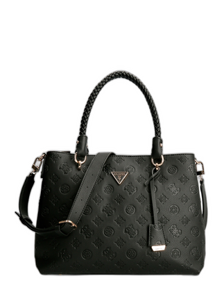Guess, borsa da viaggio Helania Society, pelle sintetica, borsa in tessuto, nero, 36 x 28 x 11 cm