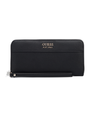 Guess, Katey, Portfel materiałowy, SLG z dużym zamkiem, czarny, dla kobiet