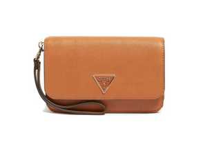 Guess, Torba z tkaniny Laurel, organizer na telefon, jasny koniak SWZG85, damska, 12 x 19,5 x 5,5 cm