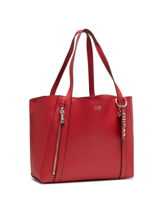 Guess, Naya, Sac fourre-tout en similicuir, tissu, rouge, (VG) HWVG78 81230, 34/42 x 29 x 11 cm