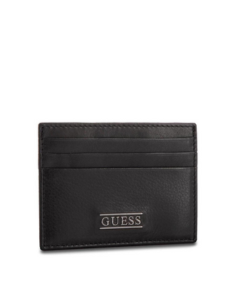 Guess, New Boston, porta carte di credito in pelle, nero, da uomo