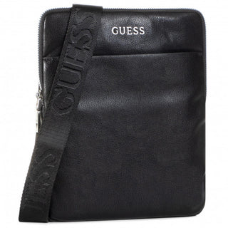 Guess, תיק כתף בד עם רוכסן שטוח, סולם, שחור, לגברים