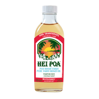 Hei Poa Pure Thaiti Manoi, idratante, nutriente, cocco, olio per il corpo, per corpo, viso e capelli, 100 ml