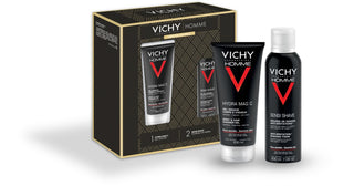 Vichy Uomo box confezione regalo per uomo gel doccia per corpo e capelli 200 ml + schiuma da barba per pelli sensibili e irritate 200 ml