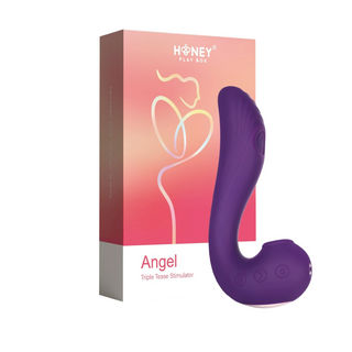 Honey Play Box Angel, succhia clitoride, vibratore punto G e lingua da lecca clitoride 3 in 1, 9 vibrazioni + 9 leccate + 3 modalità di suzione, ricaricabile tramite USB, silicone+ABS, 18,00 × 13,00 × 6,50 cm, Viola