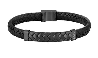 Hugo Boss Bracciale In Pelle Nera Per Uomo Tailored 1580676 - Lunghezza: 19 Cm