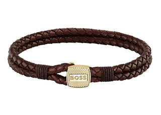 Hugo Boss Brown Woven Leather Bracelet Seal 1580667 - Length: 17.5 Cm 