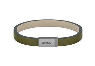 Hugo Boss Pulsera Moderna De Piel Color Caqui Jace 1580338 - Longitud: 17,5 Cm 