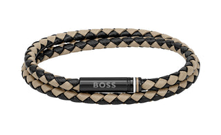 Hugo Boss Bracciale Doppio In Pelle Moderna 1580495 - Lunghezza: 19 Cm