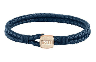 Hugo Boss Blue Woven Leather Bracelet Seal 1580668 - Length: 17.5 Cm 