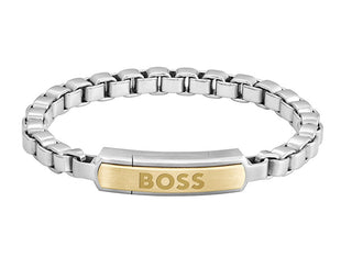 Hugo Boss Bracciale Bicolore Da Uomo Senza Tempo In Acciaio Devon 1580597 - Lunghezza: 17,5 Cm