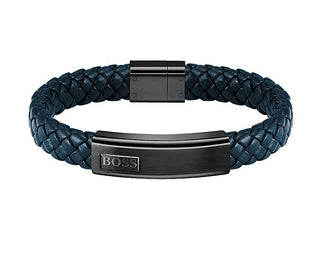 Hugo Boss Bracciale In Pelle Blu Scuro Lander 1580179M