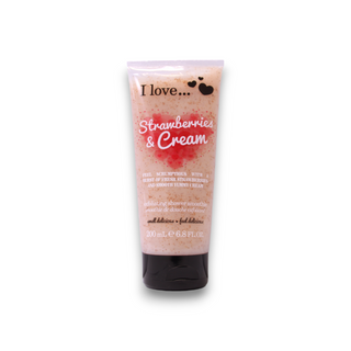 I Love, Gel de ducha exfoliante de fresas y crema, 200 ml