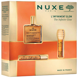 Set Infinite Glow Nuxe: Huile Prodigieuse Or Multi-Purpose Olio Corpo Tutto il Corpo 50 ml + Huile Prodigieuse Or Multi-Purpose Olio Corpo Nutriente Roll-On 8 ml + Reve de Miel Miele Balsamo Labbra 10 g
