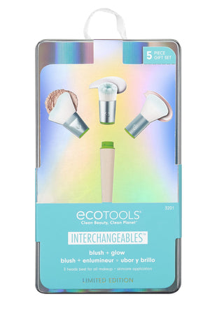 Set intercambiabili EcoTools: Intercambiabili, Pennello per fondotinta + Intercambiabili, Sfumatura, Pennello per fard + Intercambiabili, Taglio angolato, Pennello per fard