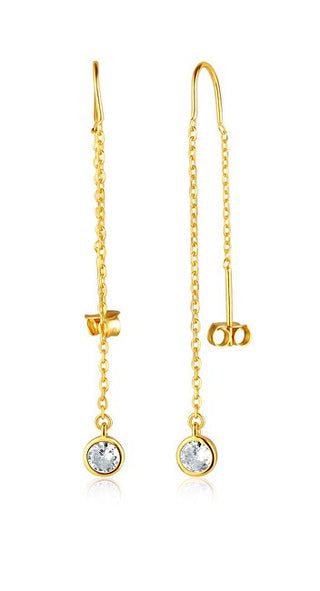 Jvd Elegantes Pendientes Largos Chapados en Oro con Zirconitas Svle2000Xh2Go00 