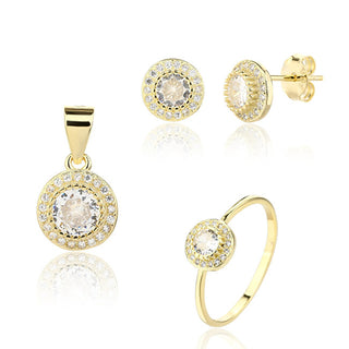 Jvd Affascinante Set Di Gioielli Placcati Oro Con Zirconi Svls0127Sj6Go (Anello, Pendente, Orecchini) - Circuito: 54 Mm