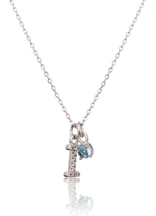 Jvd Dainty Silver "I" Collana con Blue Zircon SVLN0324XH2BI0I