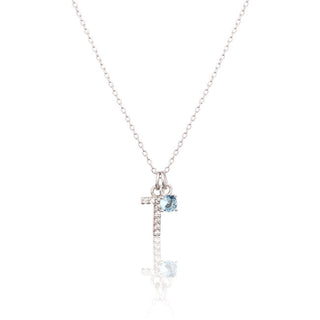 Jvd Delicata Collana In Argento A Forma Di "T" Con Zircone Blu Svln0324Xh2Bi0T
