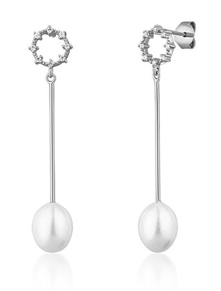 Jvd Orecchini Pendenti In Argento Con Zirconi E Perle Vere Svle1586Xd2P100