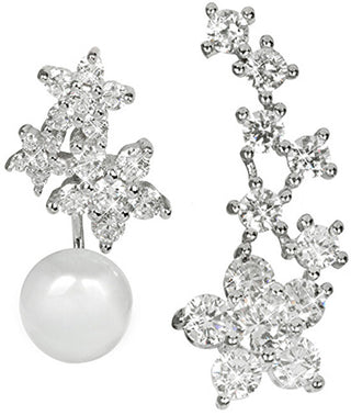 Jwl Luxury Pearls Orecchini Asimmetrici - Orecchini Doppi Con Vera Perla Bianca E Orecchini Longitudinali Con Zirconi Jl0260