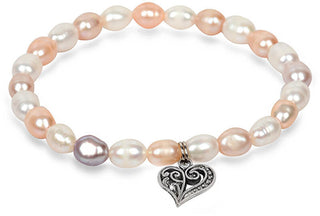 Jwl Luxury Pearls Delicato Bracciale In Perle Vere Con Cuore Metallico Jl0293