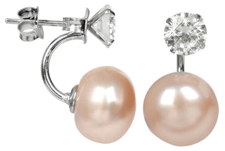 Jwl Luxury Pearls Orecchini In Argento Con Vera Perla Salmone E Cristallo 2In1 Jl0216
