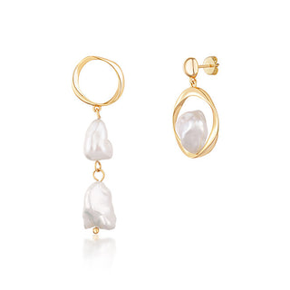 Jwl Luxury Pearls Orecchini Asimmetrici Placcati Oro Con Vere Perle Barocche Jl0723