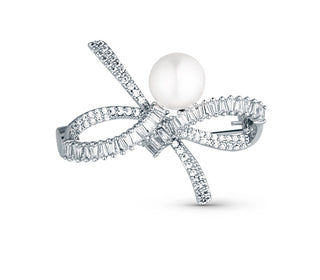 Jwl Luxury Pearls Broche brillante para mujer con lazo, perla auténtica y cristales Jl0842 