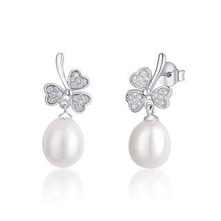Jwl Luxury Pearls Orecchini In Argento A Tre Foglie Con Perla E Zirconi Jl0618