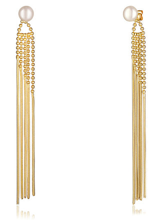 Jwl Luxury Pearls Orecchini Lunghi Dorati 2 In 1 Con Perle Vere Jl0654