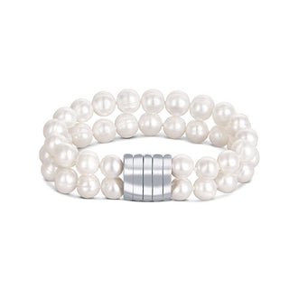 Jwl Luxury Pearls Bracciale Con Doppia/Doppia Fila Di Perle Bianche Autentiche Jl0598