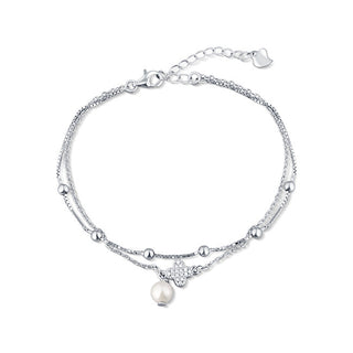 Jwl luxury pearls Double Sterling Silver Bracciale con Genuine Pearl e Zirconia JL0801