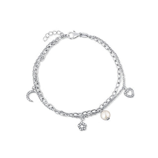 Jwl Luxury Pearls Bracciale Doppio In Argento Sterling Con Ciondoli E Perla Autentica Jl0802