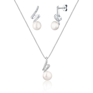 Jwl Luxury Pearls Elegante Set Di Gioielli Con Perle Vere E Zirconi Jl0746 (Catena, Ciondolo, Orecchini)