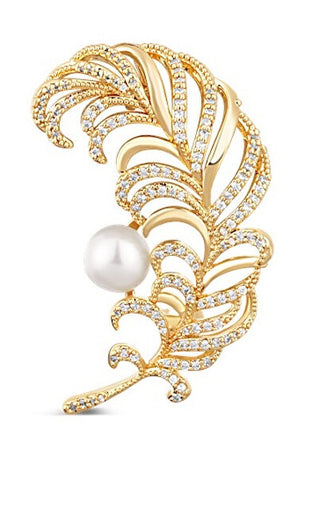 Jwl Luxury Pearls Bellissima Spilla Con Piuma Placcata In Oro Jl0731