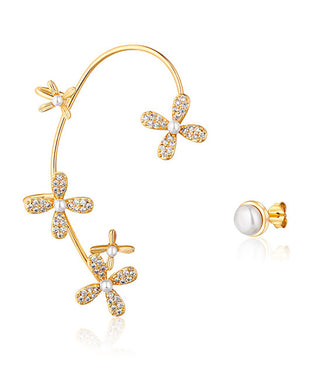 Jwl Luxury Pearls Orecchini Asimmetrici Placcati Oro Con Perle E Zirconi - Orecchini Originali Jl0777