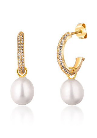 Jwl Luxury Pearls Preciosos pendientes de aro chapados en oro con perlas auténticas 2 en 1 Jl0771 