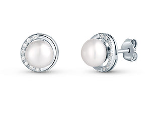 Jwl Luxury Pearls Delicados Pendientes De Plata Con Circonitas Y Perla Verdadera Jl0832 